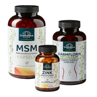 Sparset: Zink Bisglycinat - 365 Tabletten & Darmflorin mit Calcium* - 180 Kapseln & MSM - 365 Kapseln/