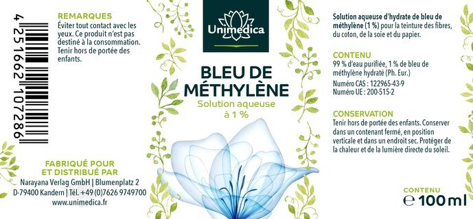 Lot de 3: Bleu de méthylène  solution aqueuse à 1 % - pureté de 99,8 %  - exempt de métaux lourds - 3 x 100 ml  par Unimedica