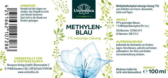 3er-Sparset: Methylenblau - 1 % wässrige Lösung - 99,8 % rein - frei von Schwermetallen -  3 x 100 ml - von Unimedica