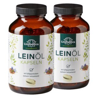 2er-Sparset: Leinöl mit pflanzlichen Omega Fettsäuren 3-6-9 - 1.000 mg pro Tagesdosis (1 Kapsel) - 2 x 120 Softgelkapseln - von Unimedica/