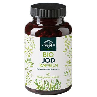 Bio Jod Kapseln - 150 µg natürliches Jod aus Kelp Braunalgen - 365 Kapseln - von Unimedica - Sonderangebot kurze Haltbarkeit/