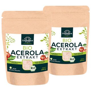 2er-Sparset: Bio Acerola Pulver - 17 % natürliches Vitamin C aus der Acerola-Kirsche -  2 x 200 g - von Unimedica/