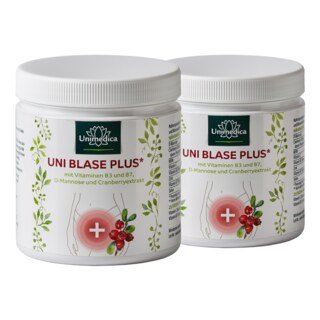 Set: Uni Blase (Bladder) Plus - with D-Mannose, Cranberry, Vitamin C, B3 and B7 - 2 x 293 g powder - by Unimedica/