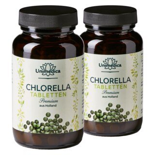2er-Sparset: Chlorella Premium - Tabletten - 3000 mg pro Tagesdosis (12 Tabletten) - kultiviert in Holland - sprühgetrocknet - 2 x 400 Tabletten - von Unimedica/