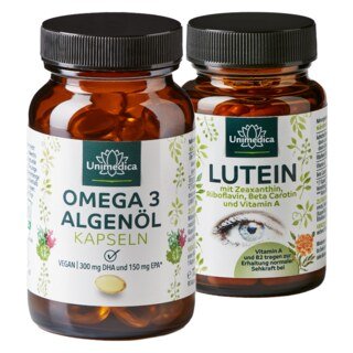 2er-Sparset: Omega 3 Algenöl + Lutein - 90 Softgelkapseln + 90 Kapseln - von Unimedica/ 2er-Sparset: Omega 3 Algenöl + Lutein - 90 Softgelkapseln + 90 Kapseln - von Unimedica/