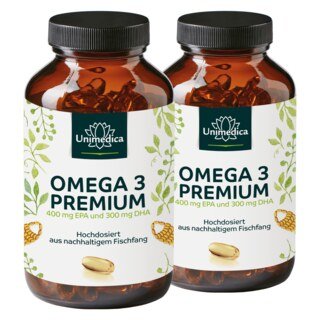 Lot de 2: Omega 3 - Premium avec 80 % d'acides gras (EPA + DHA) - 1 000 mg - 2 x 120 capsules molles - par Unimedica/