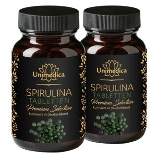 2er-Sparset: Spirulina Premium Selection - 4000 mg pro Tagesdosis (10 Tabletten) - kultiviert in Deutschland - 2 x 250 Tabletten - von Unimedica/